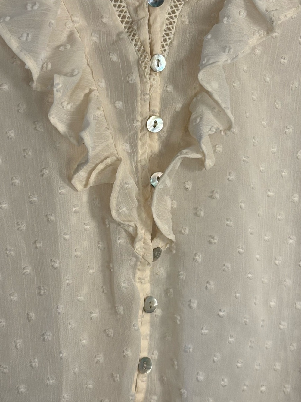 ZARA Ivory Dot Ruffle Button-Front Blouse - Picture 3 of 10